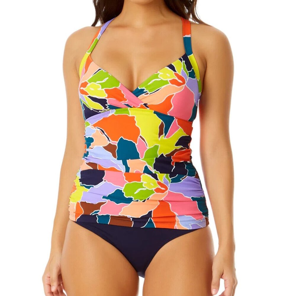 NWT Anne Cole Swimsuit Bikini Tankini Top Size M Cross Back